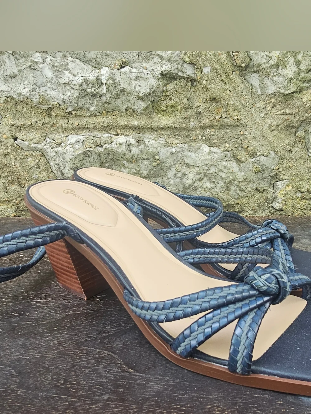 Women's Size 12 M Braided Navy Blue Strap Block Heel Sandals Navy Giani Bernini - Picture 5 of 11